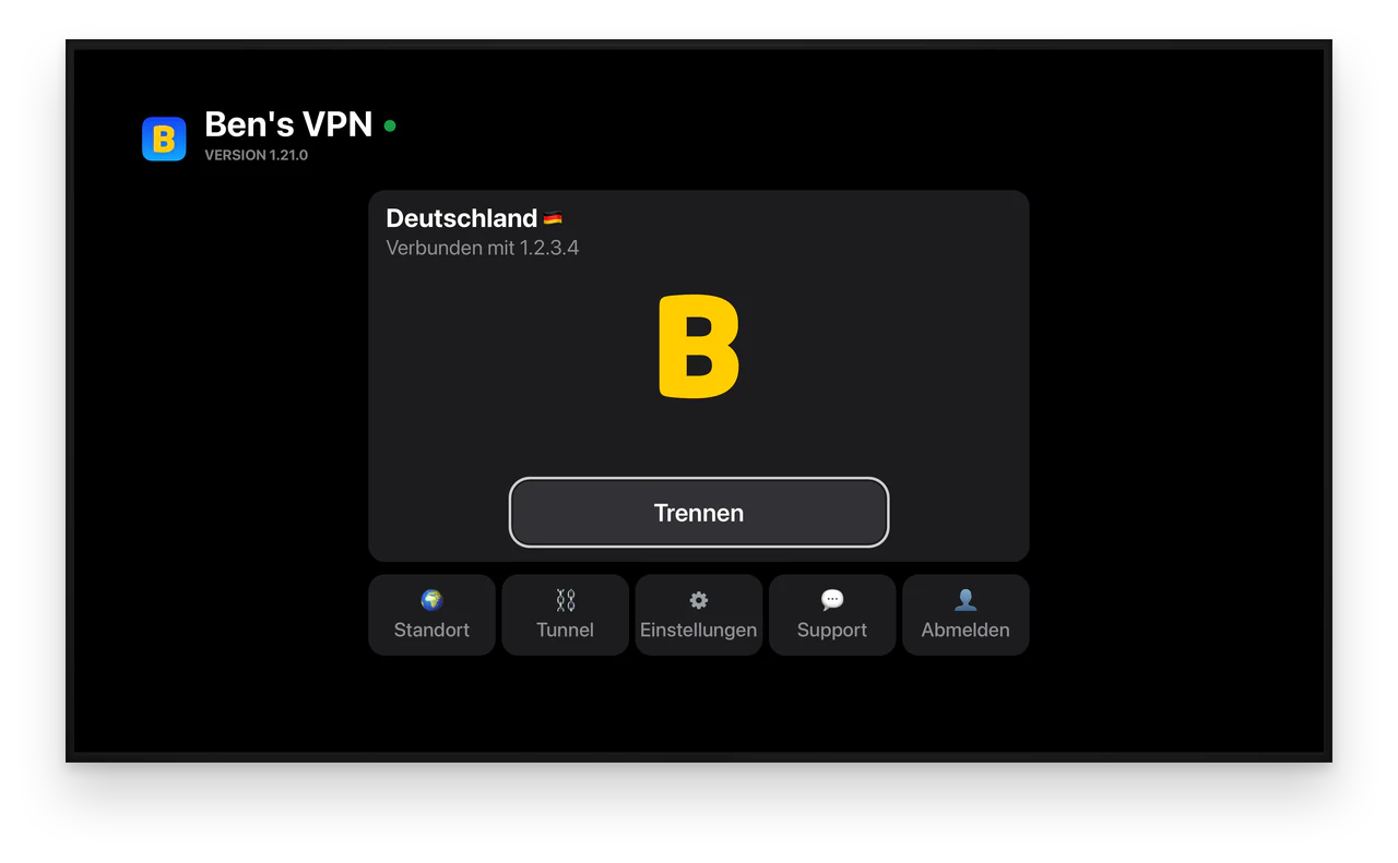 Ben's VPN auf einem Fernseher: mit Deutschland verbunden